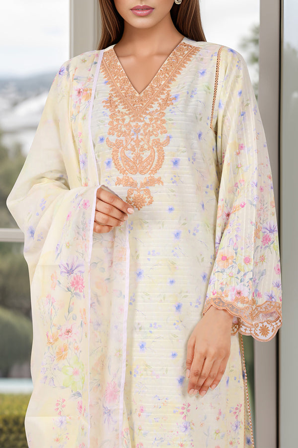 Unstitched Embroidered Self Jacquard 3 Piece With Chiffon Dupatta