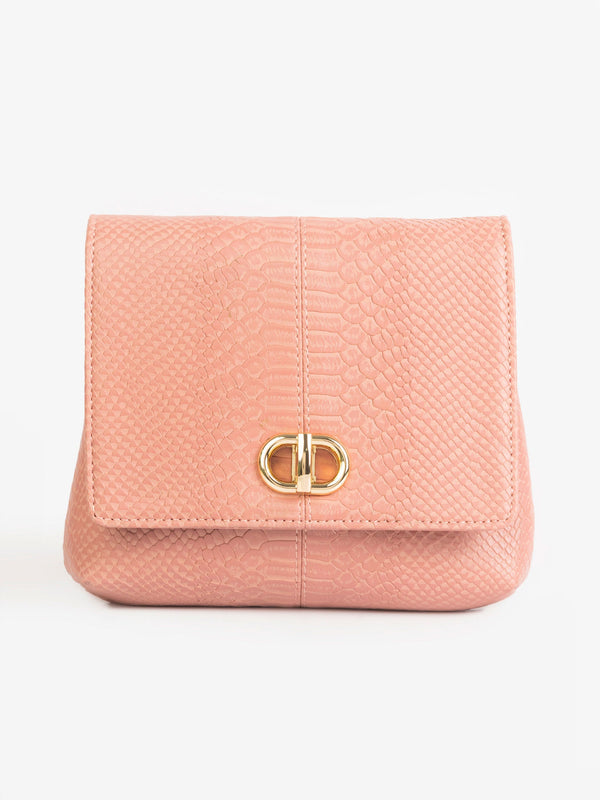 Snake Textured Flap Handbag
