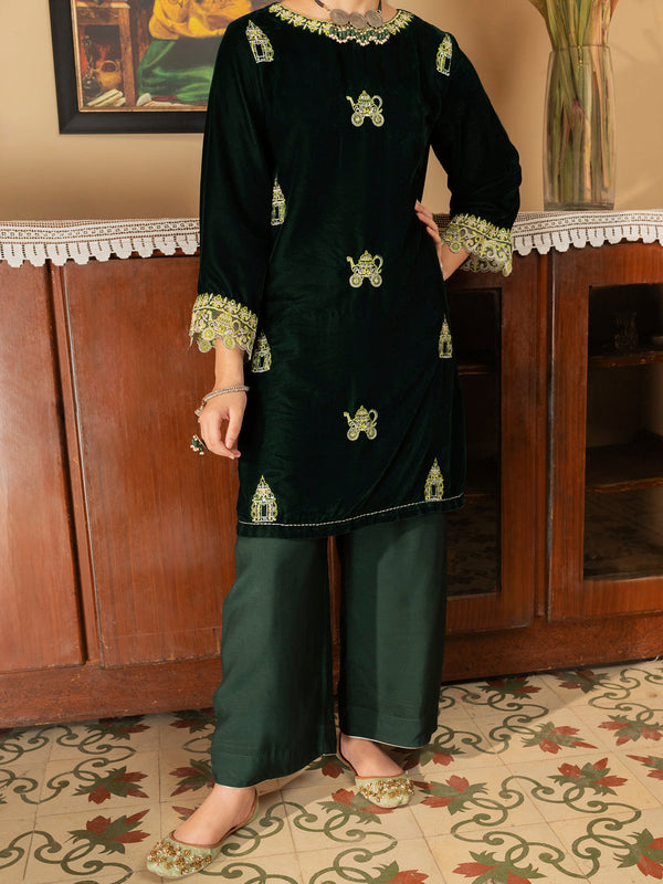Green Velvet 2 Piece Stitched - ALT-LS-LKS-1142