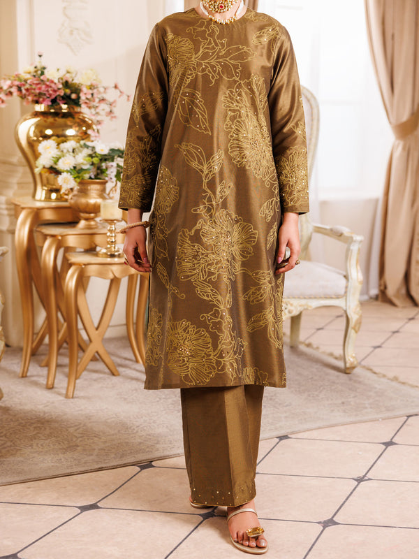 Mehndi Green Raw Silk Formal 2Pc Stitched - AL-LS-LKS-540