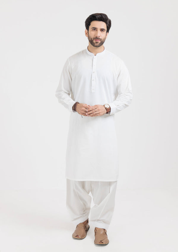 White-Cotton-Kurta Shalwar - (M25KSS1001)