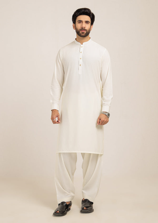 O-White-Blended-Kurta Shalwar - (M25KSS1013)
