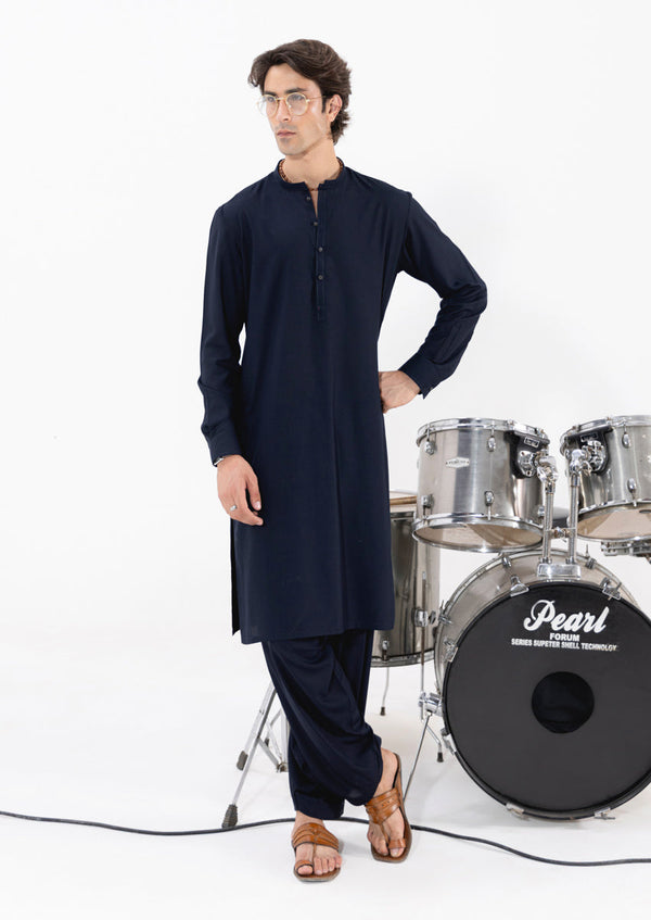 Navy-Blended-Kurta Shalwar - (M25KSS1018)