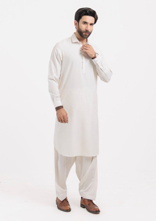 O-White-Blended-Kurta Shalwar - (M25KSS1019)