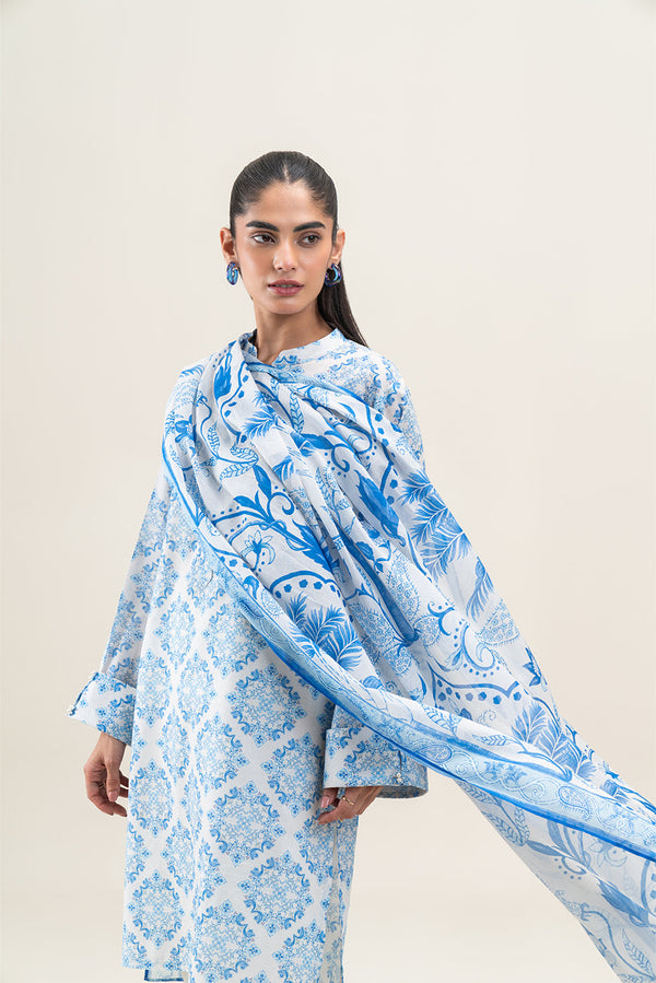 2 PIECE PRINTED LAWN LAWN SUIT-SLATE BLUE (UNSTITCHED)