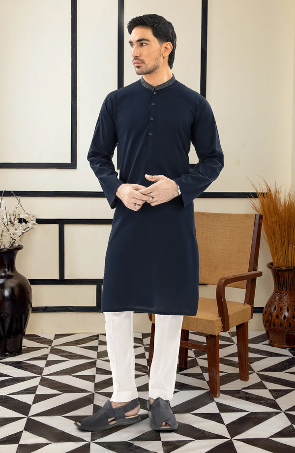 SUMMER'25 MEN KURTA EMBROIDERED NAVY