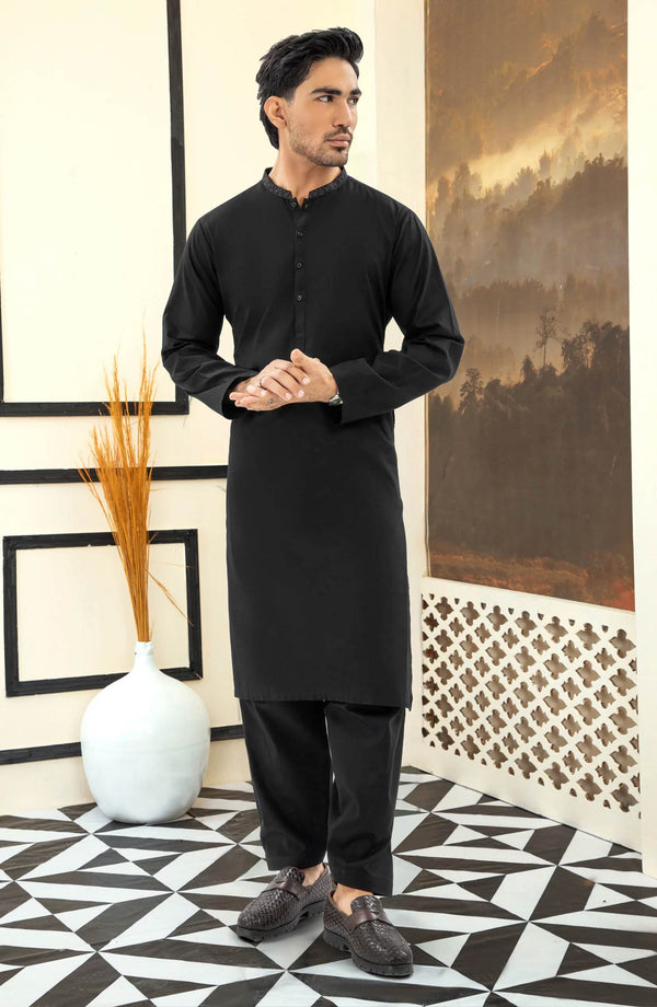 BLACK EMBROIDERED 100% COTTON KAMEEZ SHALWAR