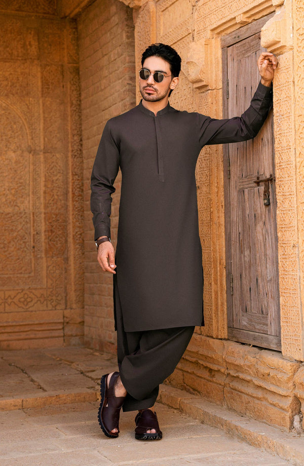 CHOCOLATE BROWN CHAMBRAY KAMEEZ SHALWAR