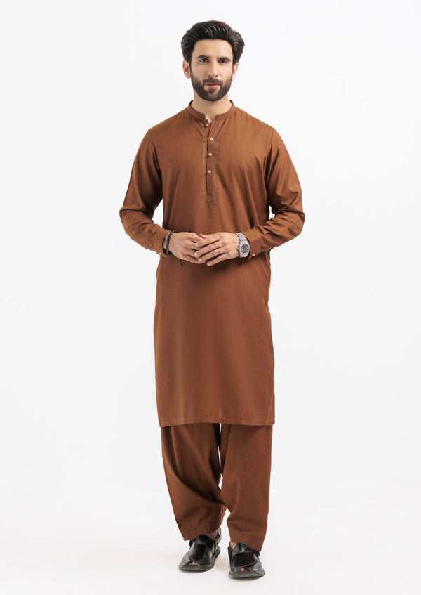 Brown-Blended-Kurta Shalwar - (MPS25KSE2061)