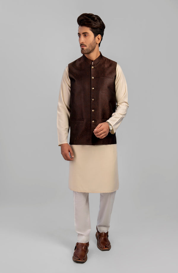 PRE WINTER'23 MEN WAISTCOAT PLAIN BROWN