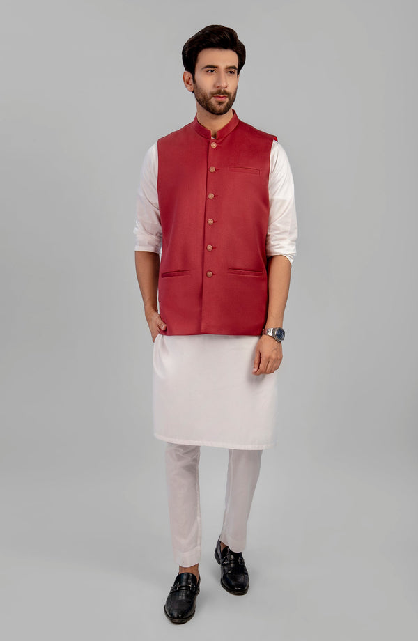 PRE WINTER'23 MEN WAISTCOAT PLAIN RED