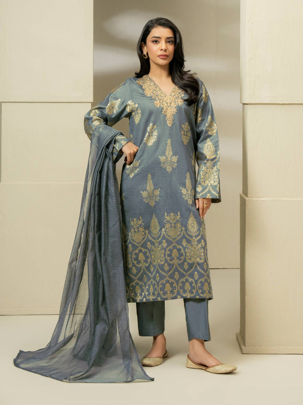3 Piece Jacquard Suit-Embroidered (Pret)