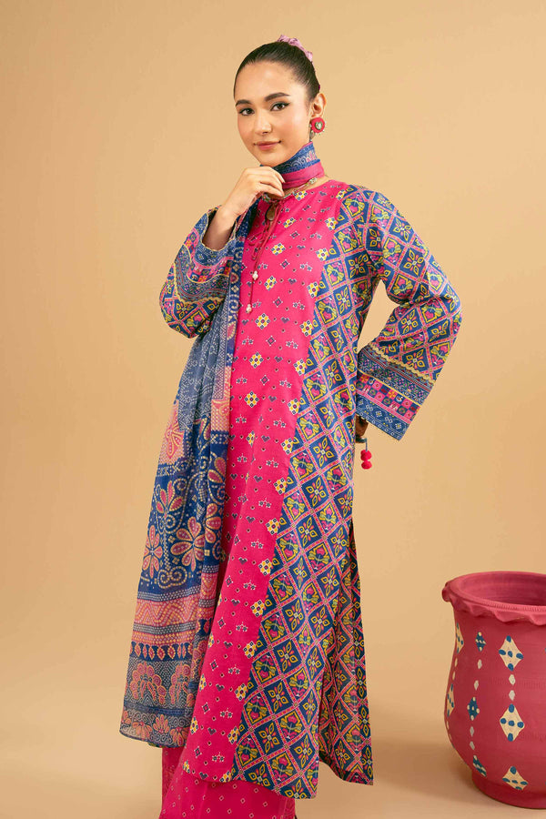 3 Piece - Printed Embroidered Suit - PE25-280