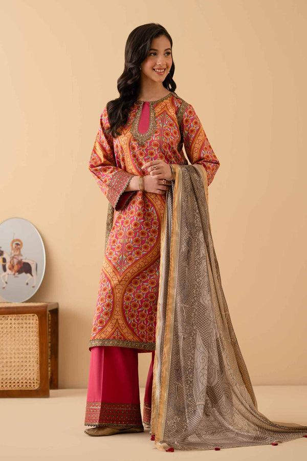 3 Piece - Printed Embroidered Suit - PE25-377