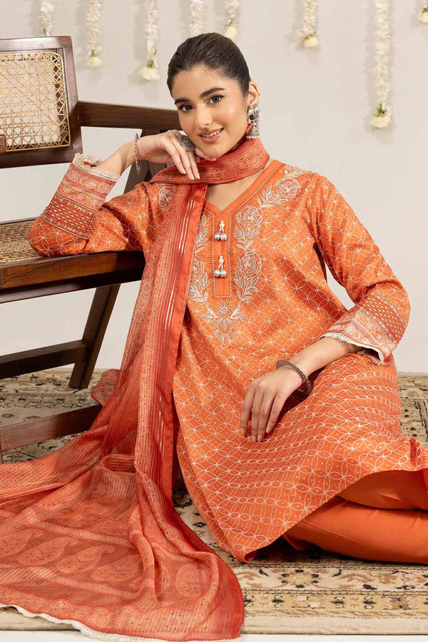 3 Piece - Printed Embroidered Suit - PE25-378