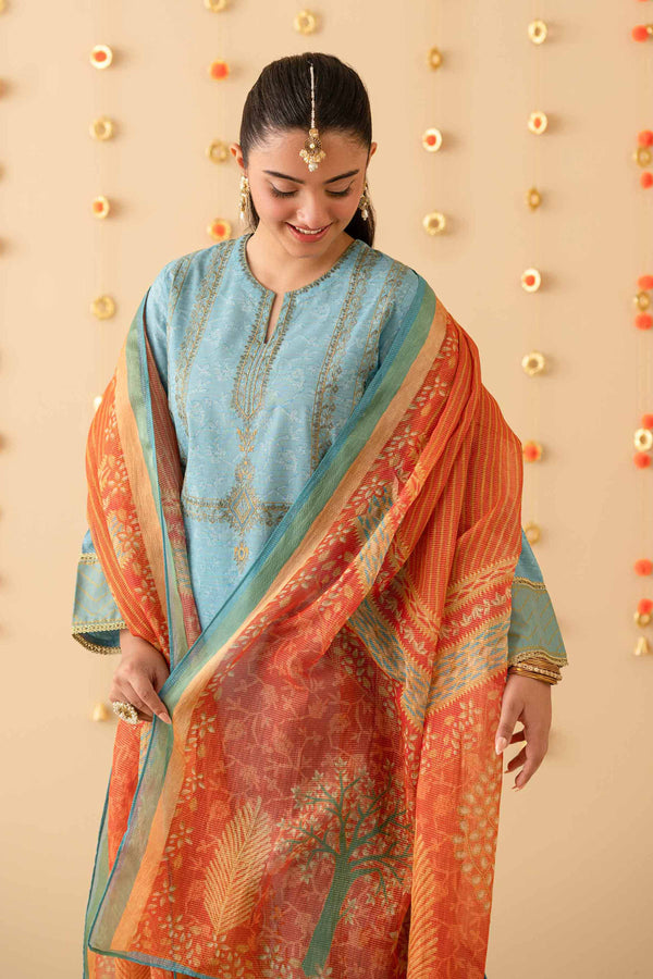 3 Piece - Printed Embroidered Suit - PE25-420