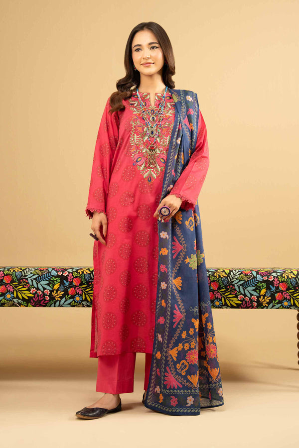 3 Piece - Printed Embroidered Suit - PE25-445