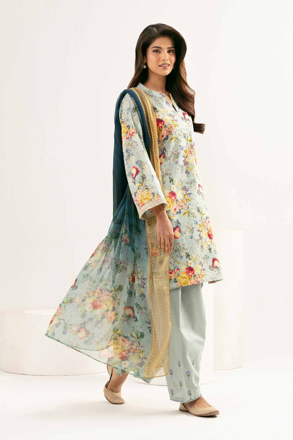 3 Piece - Printed Embroidered Suit - PE25-449