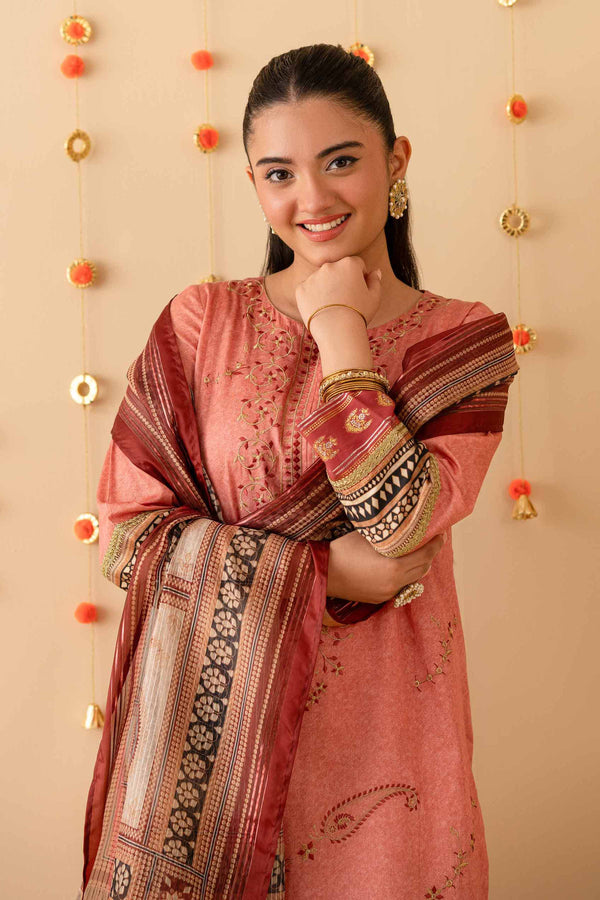 3 Piece - Printed Embroidered Suit - PE25-452