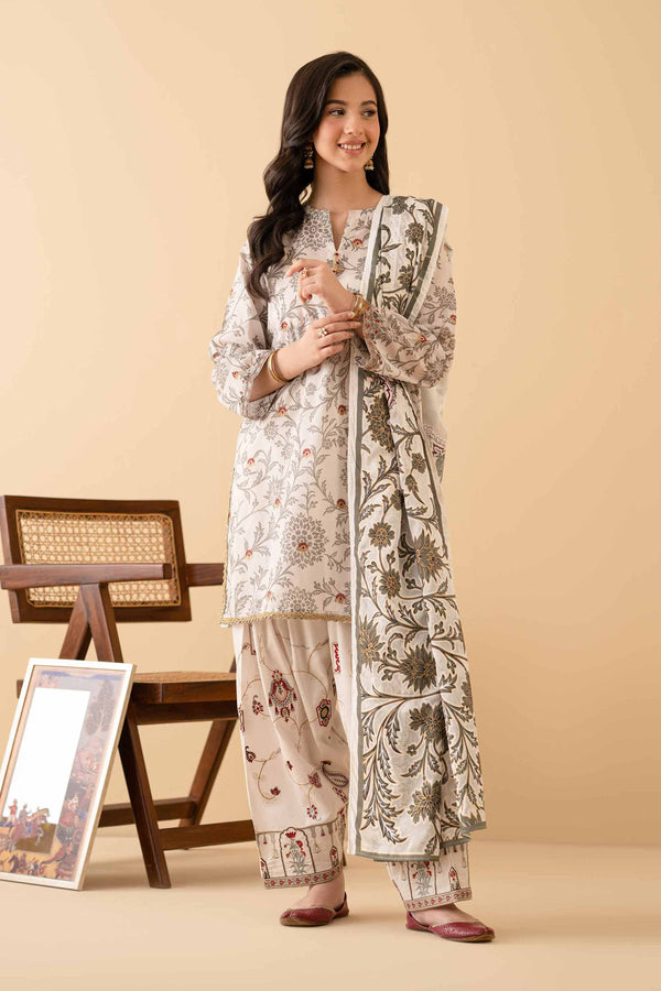 3 Piece - Printed Embroidered Suit - PE25-467