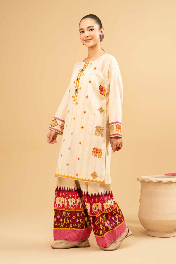 2 Piece - Printed Embroidered Suit - PE25-472