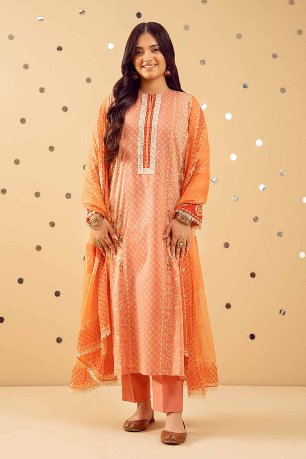 3 Piece - Printed Embroidered Suit - PE25-514