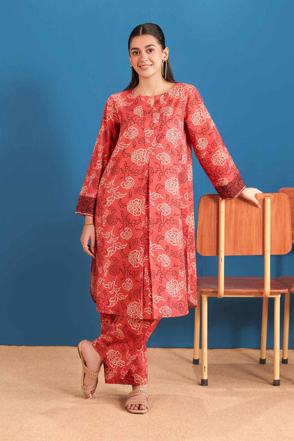 2 Piece - Printed Embroidered Suit - PE25-531