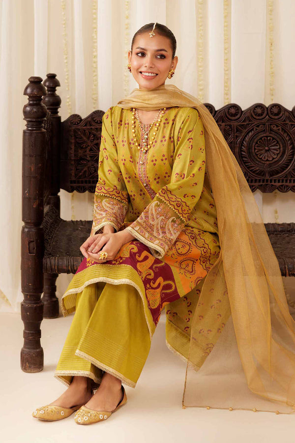 3 Piece - Printed Embroidered Suit - PFE25-40