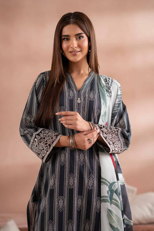 3 Piece - Printed Embroidered Suit - PS25-171