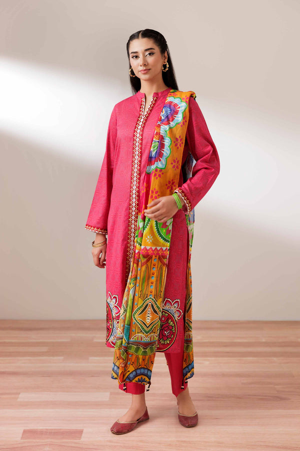 3 Piece - Printed Embroidered Suit - PS25-274