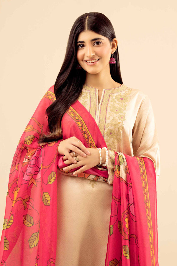 3 Piece - Printed Embroidered Suit - PW25-68