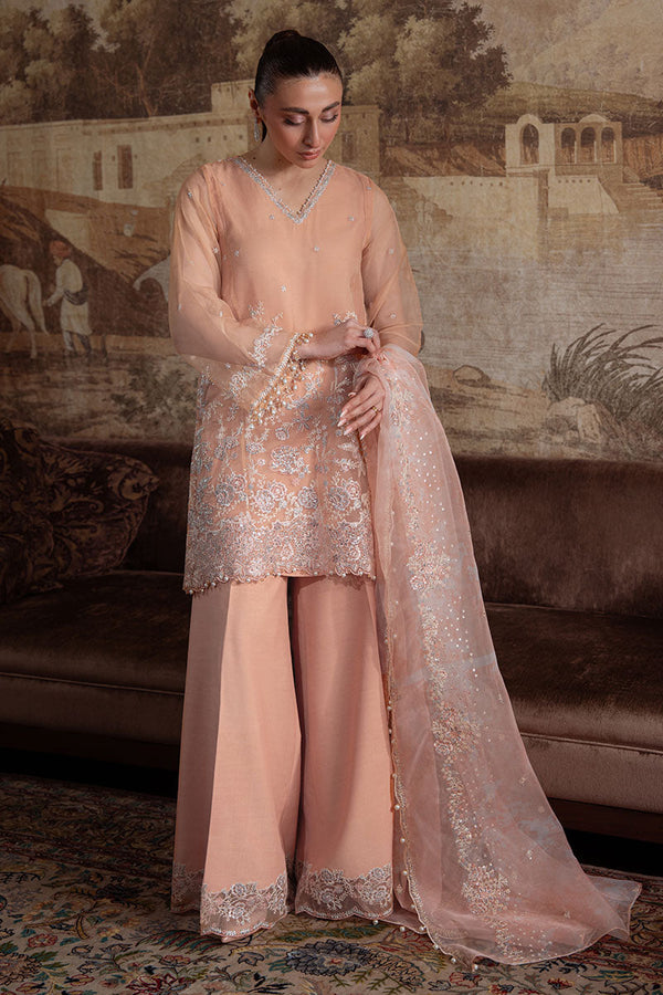 CORAL BLOOM-4PC ORGANZA EMBROIDERED SUIT