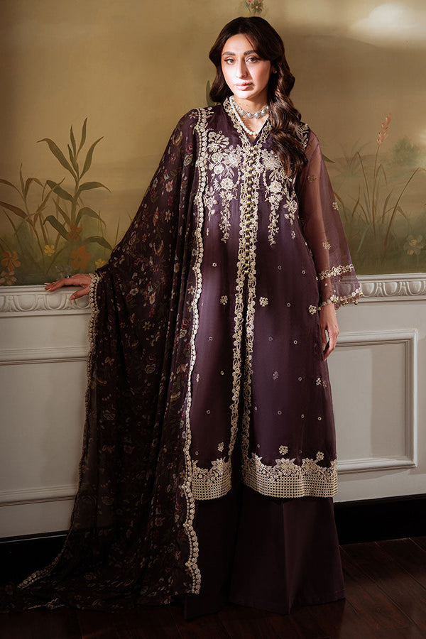 PLUM ROUGE-4PC ORGANZA EMBROIDERED SUIT