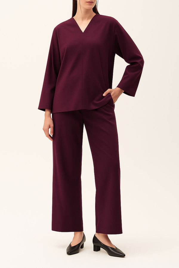 V-Neck Wide Sleeve Crepe Top