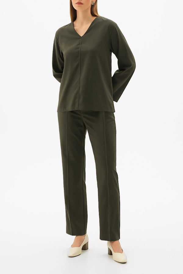 V-Neck Wide Sleeve Crepe Top