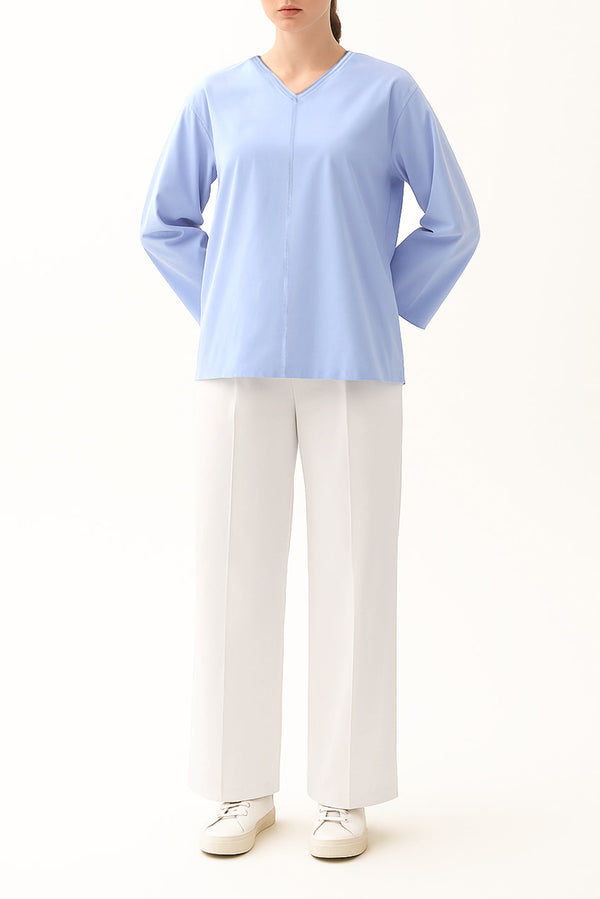 V-Neck Wide Sleeve Crepe Top