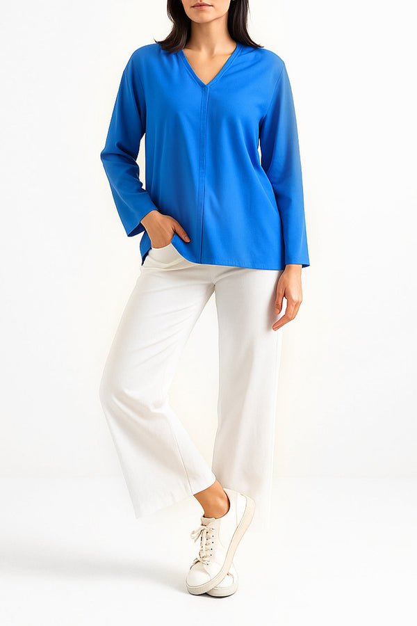 V-Neck Wide Sleeve Crepe Top