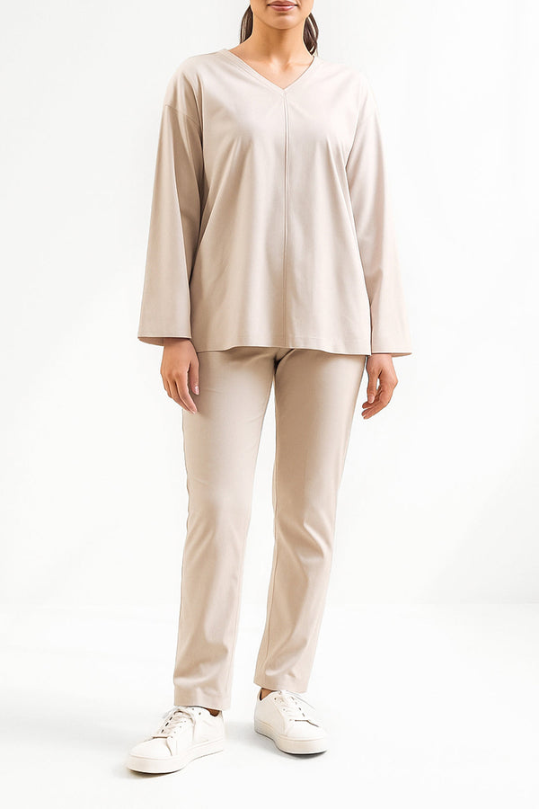 V-Neck Wide Sleeve Crepe Top