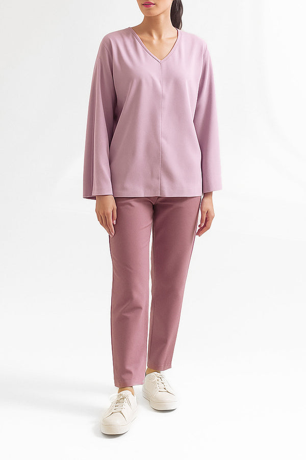 V-Neck Wide Sleeve Crepe Top