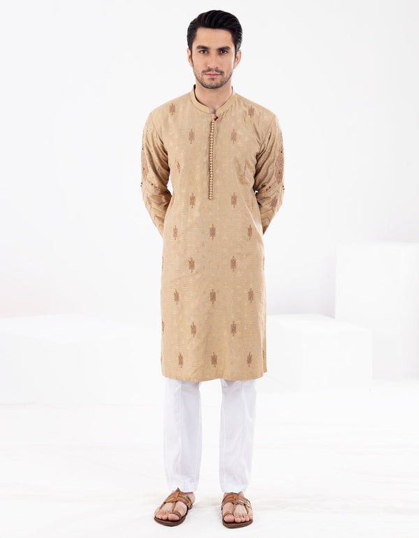 Beige Blended Formal Kurta - AL-K-SP-058