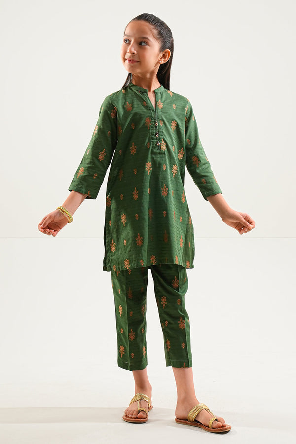 Stitched Cotton Jacquard Shirt/trouser For Kids