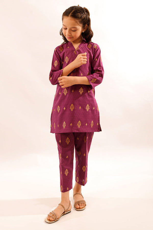Stitched Cotton Jacquard Shirt/trouser For Kids