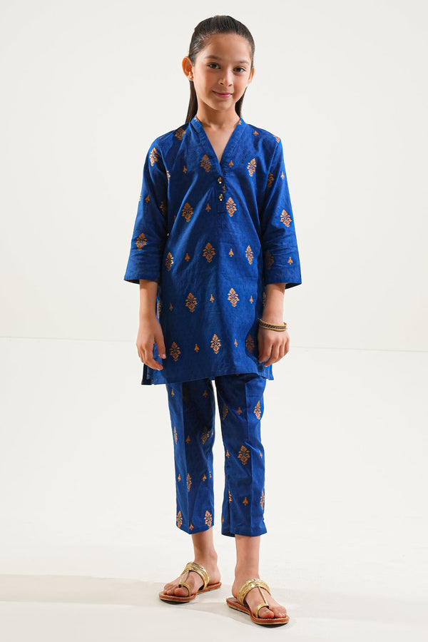 Stitched Cotton Jacquard Shirt/trouser For Kids