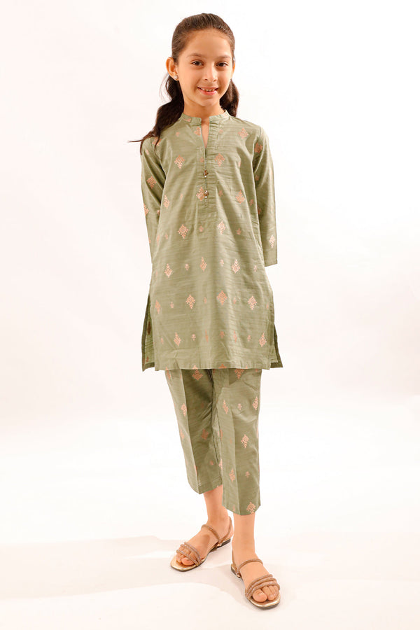 Stitched Cotton Jacquard Shirt/trouser For Kids