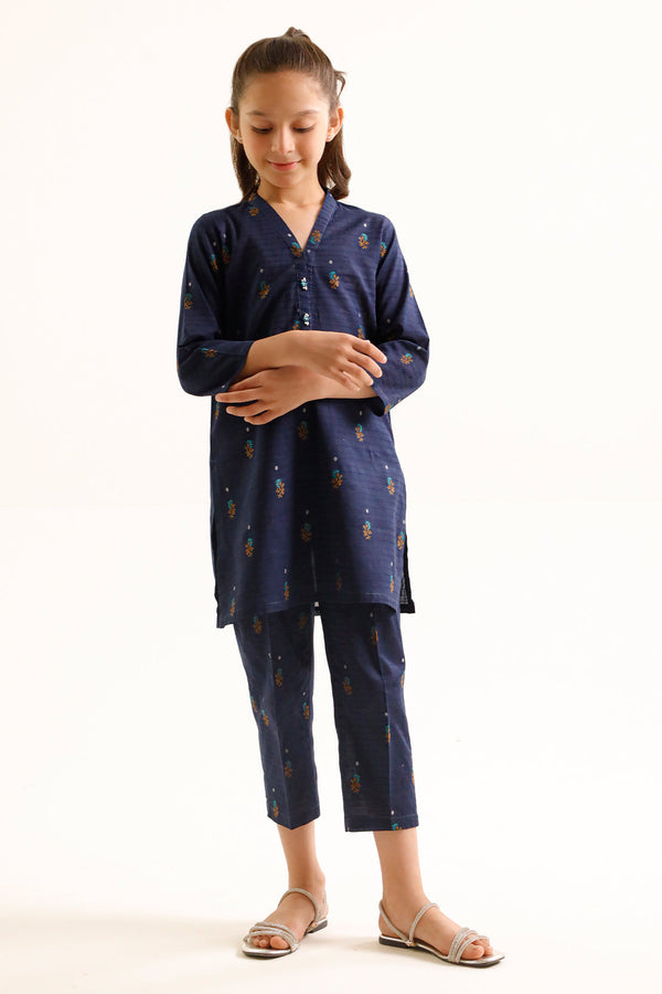 Stitched Cotton Jacquard Shirt/trouser For Kids