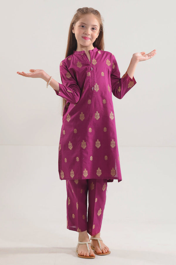 Stitched Cotton Jacquard Shirt/trouser For Kids