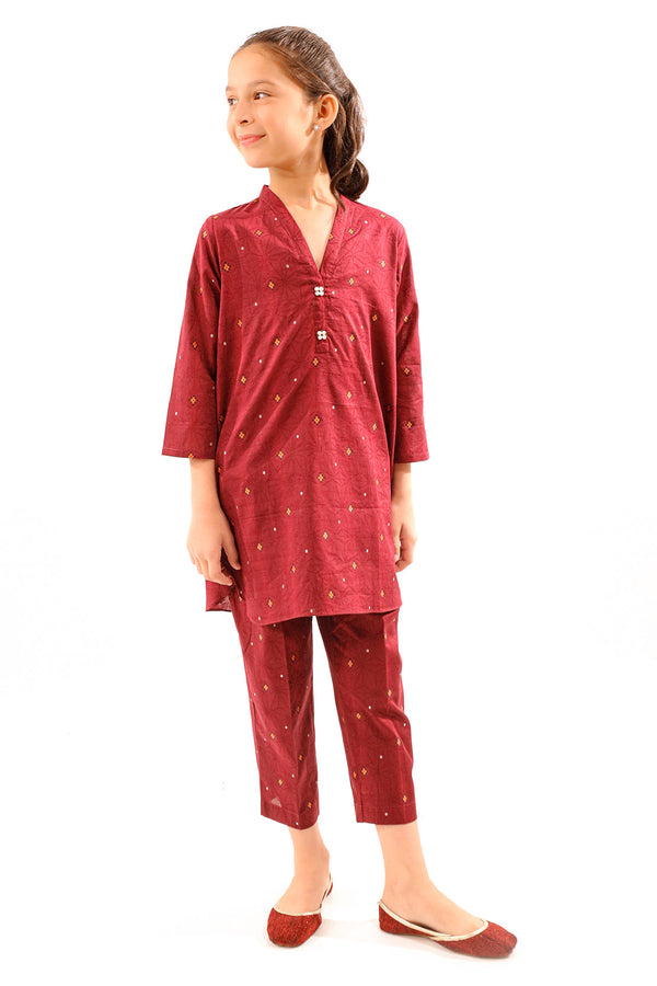 Stitched Cotton Jacquard Shirt/trouser For Kids