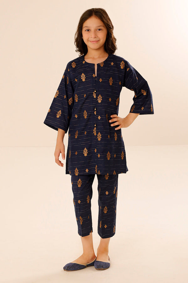 Stitched Cotton Jacquard Shirt/trouser For Kids