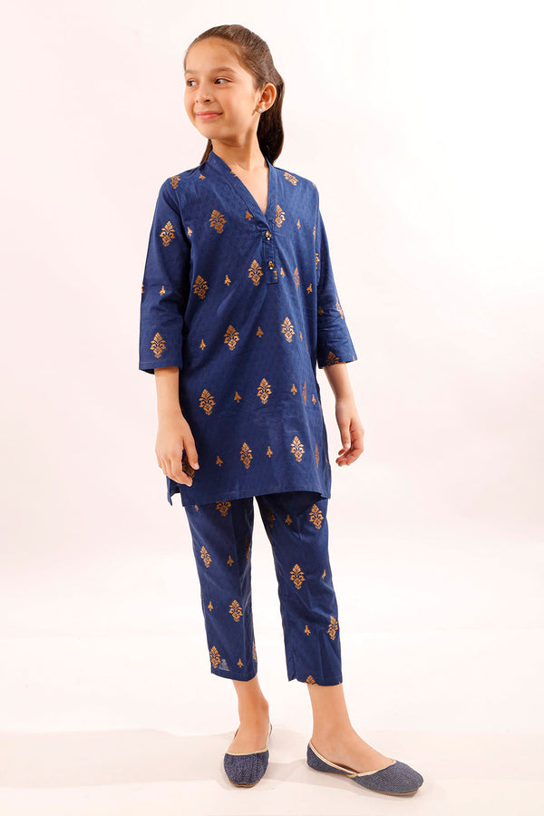 Stitched Cotton Jacquard Shirt/trouser For Kids