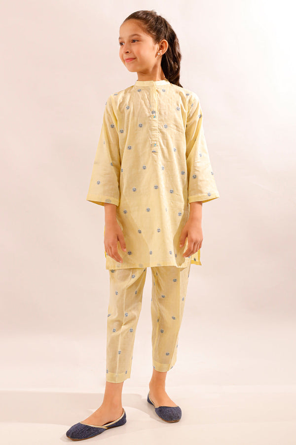 Stitched Cotton Jacquard Shirt/trouser For Kids